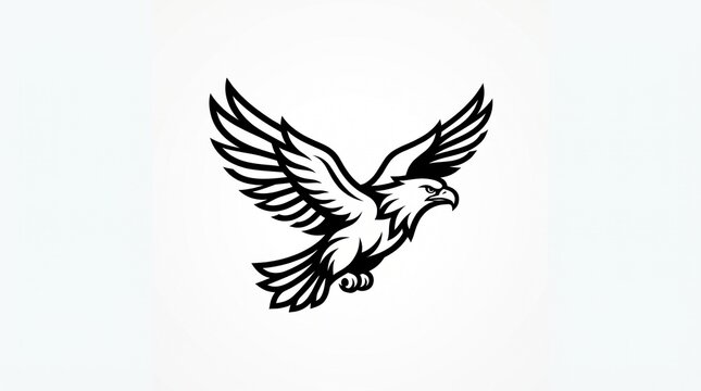 Flying eagle vector logo icon in black and white isolated on white background   