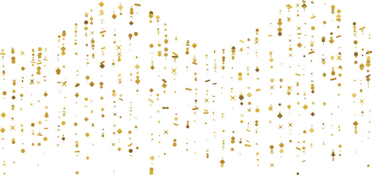 Golden confetti falling during celebration against white background with copy space