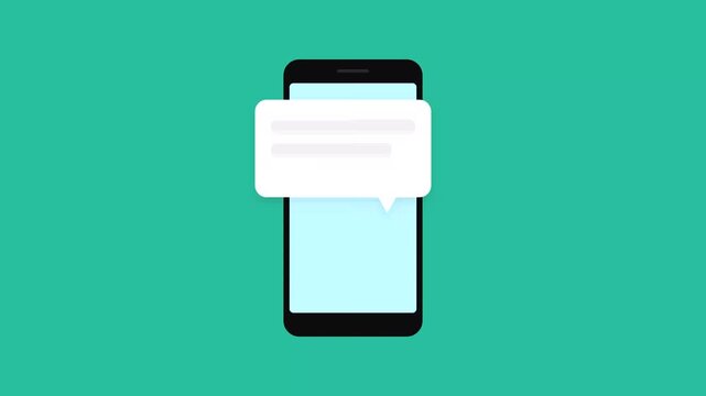 Minimalist flat illustration of a smartphone with a floating speech bubble notification representing modern mobile communication and digital messaging