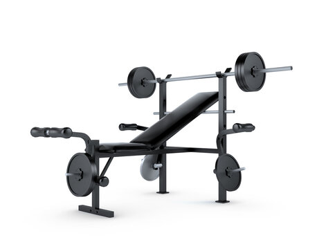 Bench Press Station with Barbell. 3D Rendering