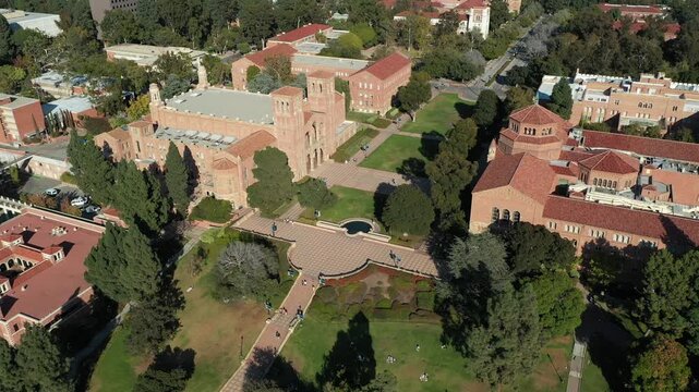 Historic brick college buildings on a campus in Los Angeles