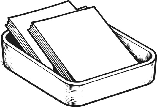 Tray with stacks of blank paper sheets office supplies and stationery essentials for writing and printing