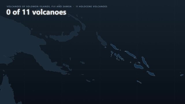 Solomon Islands, Fiji and Samoa volcano map: Savaii, Tinakula