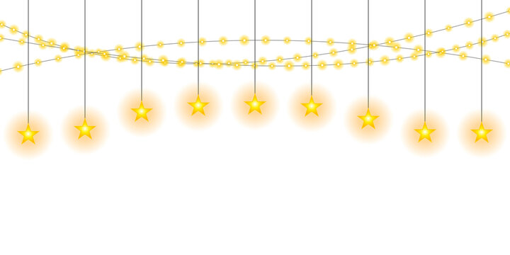 Golden star string lights hanging festive holiday decoration