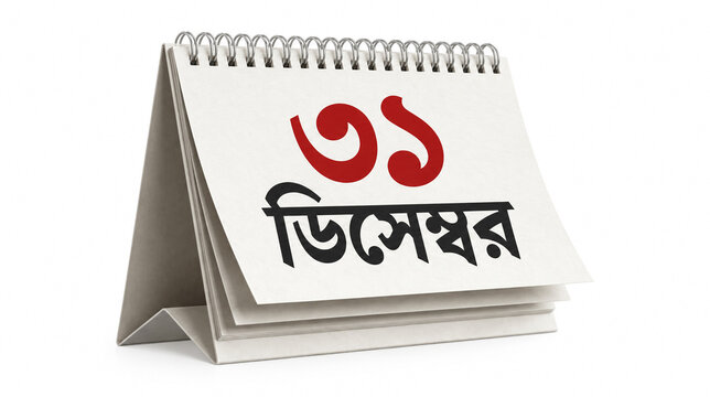Minimalist desk calendar showing December thirty first date with red numbers on white paper.