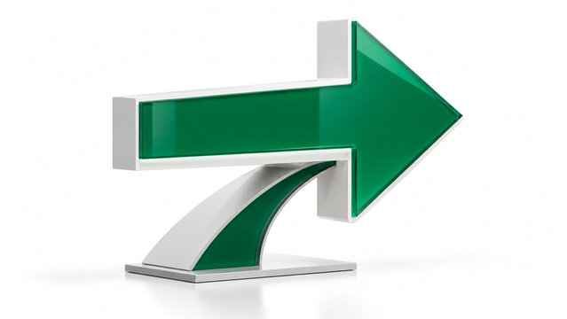 Green and white directional arrow sign pointing right on a clean white background.