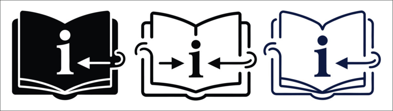 User guide instruction icon set, manual handbook symbols, documentation information graphics, reference book reading concepts, product support resources, isolated vector illustration
