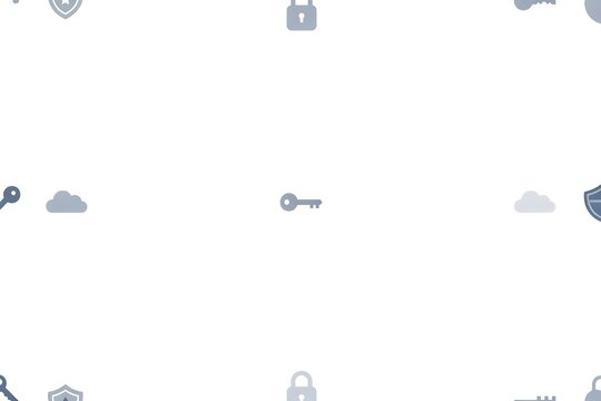 Seamless pattern background featuring stylized blue security icons including padlocks keys shields and cloud symbols