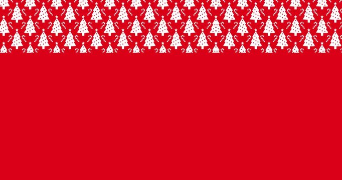 Red vector animation background with Christmas tree and candy cane pattern decorations