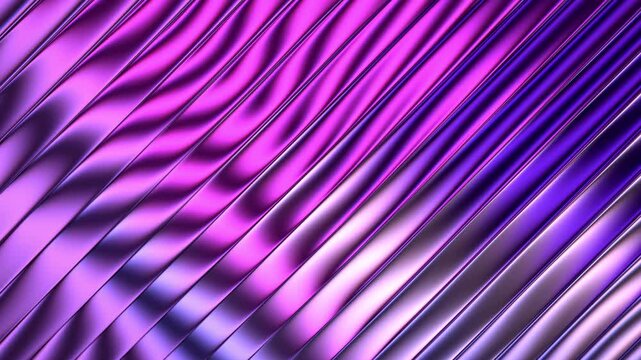 Diagonal ribbed metallic purple and pink surface with glossy reflective ridges and blue gradient highlights, fractal, abstract 3D render background