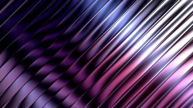 Abstract fractal background of reflective metallic ribbed panels running diagonally with glossy red, purple and blue highlights and dark contrast