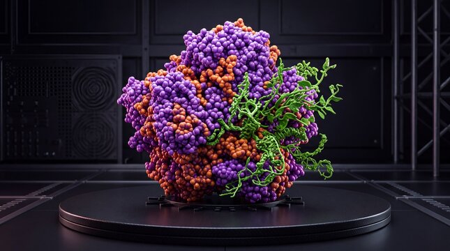 Colorful abstract structure resembling a molecular model on a display
