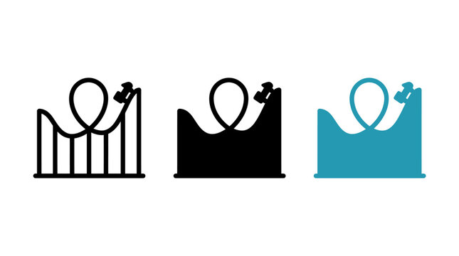 Set of three roller coaster ride icons for amusement parks with rollercoaster