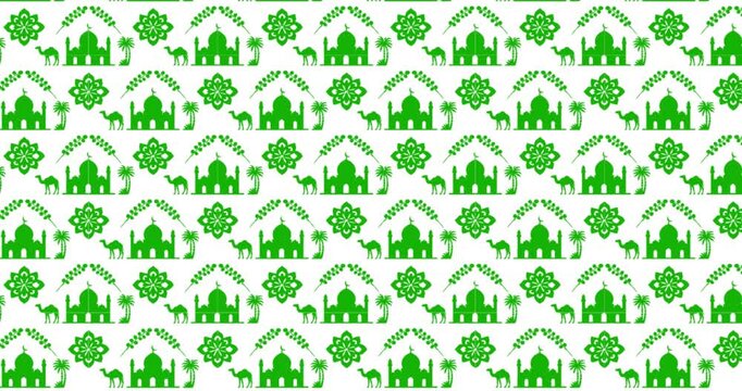Vector animation of Islamic pattern of mosque ornament, camel and date palm tree