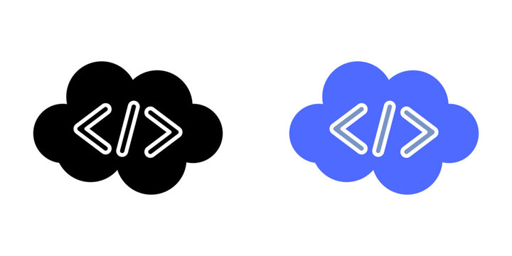 Cloud code icon flat outline in black