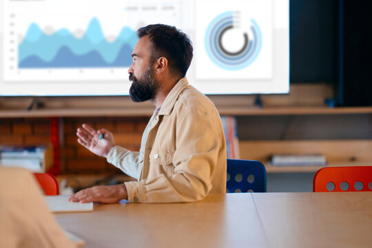 Business Presentation Meeting With Man Presenting Data