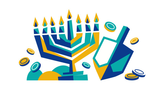 Hanukkah Celebration, A modern geometric vector design celebrating the Festival of Lights