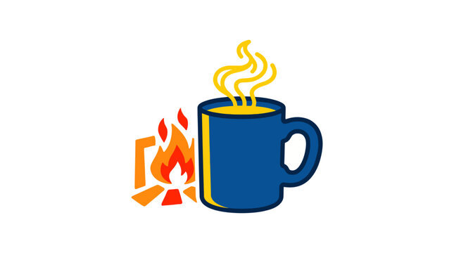 Cozy Warmth, A steaming mug and a minimalist campfire convey simple domestic comfort