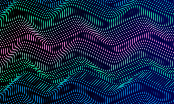 Abstract futuristic wavy line background with vibrant cyan pink and blue neon gradient glowing.