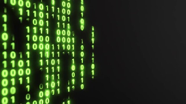 Green Binary Code Animation on Dark Background