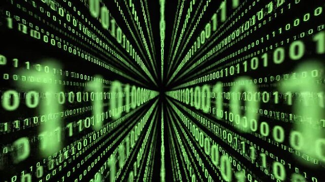 Digital binary code tunnel animation background
