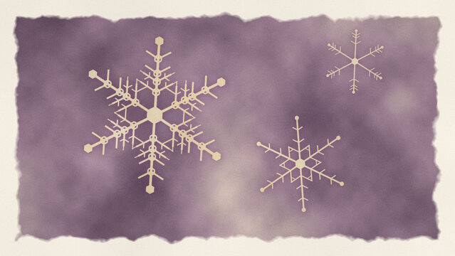 Three snowflakes lumen print on mauve paper