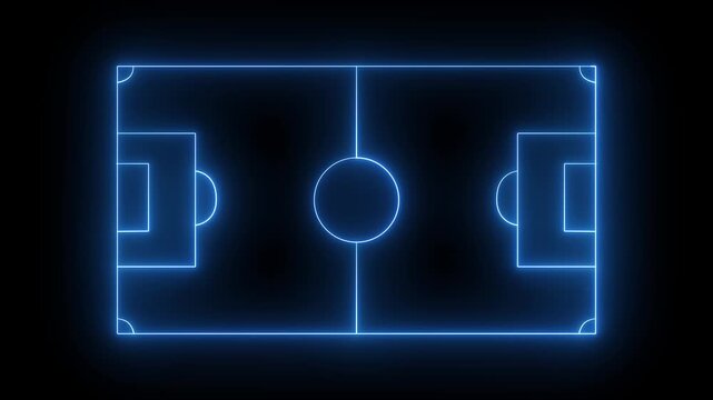 Glowing neon lights match future football isometric field video animation on a background. 4k video