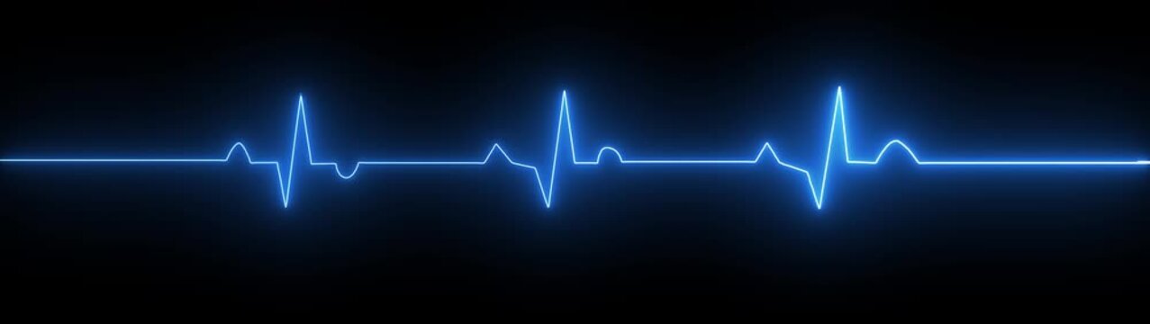 ECG monitor beating heart with a neon electrocardiogram overlay, featuring dynamic HUD elements on a transparent background.4k video