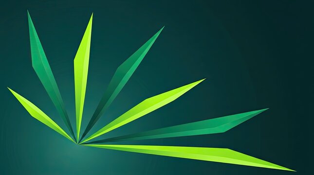 Abstract featuring sharp pointed triangular shards in lime and emerald green radiating from a corner on a dark teal background