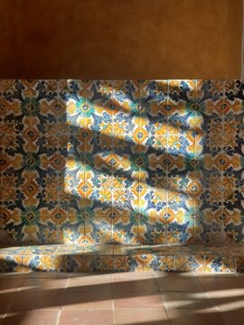 detail of handcrafted ceramics touched by light