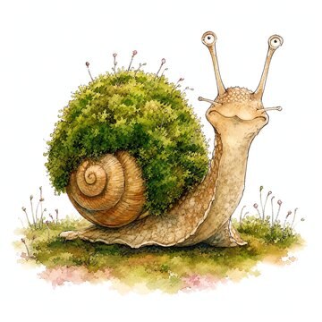 Proud Snail With Fluffy Green Moss Growing On Its Shell