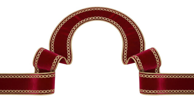 Elegant red and gold decorative arch ribbon design isolated on transparent background