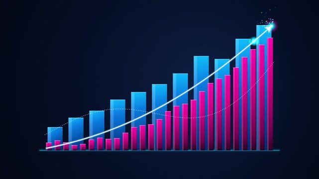 A colorful bar graph illustrating growth trends with a dynamic upward curve and sparkles