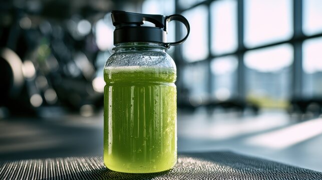 Portable fitness drink bottle with condensation and lime accents