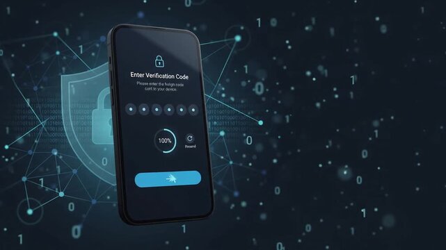 2FA/OTP verification code UI on brand less smartphone &mdash; secure login, zero‑trust cyber security, 4K seamless loop