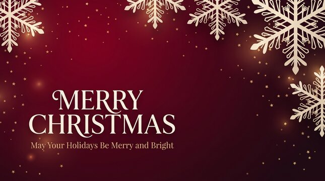 Merry christmas greeting card with snowflakes and glittery background