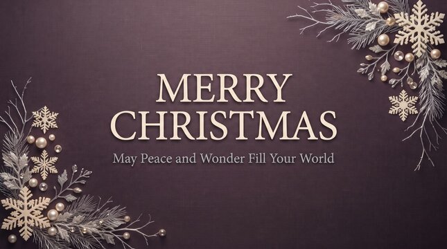 Merry christmas greeting card with snowflakes and greenery