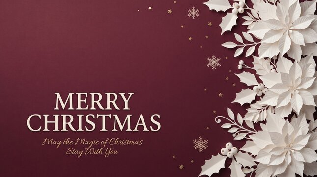 Merry christmas greeting card with holly and snowflakes design