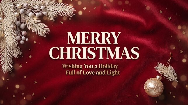Merry christmas holiday greeting card with pine branch and bauble