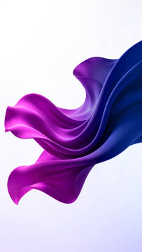 Vertical abstract 3D wavy cloth background with grainy particle texture featuring luxury gradient of electric blue, purple, and fuchsia pink for mobile wallpaper.