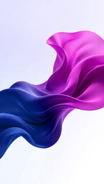Vertical abstract 3D wavy cloth background with grainy particle texture featuring luxury gradient of electric blue, purple, and fuchsia pink for mobile wallpaper.