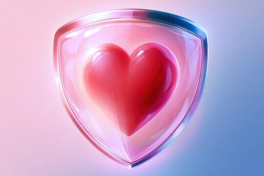 Symbolic heart protected by a crystalline shield with radiant energy aura
