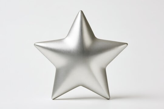 Three-dimensional silver star prop photographed on a pure white surface with subtle shadow