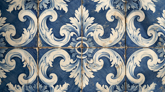 Traditional Blue and White Azulejo Ceramic Tile Pattern