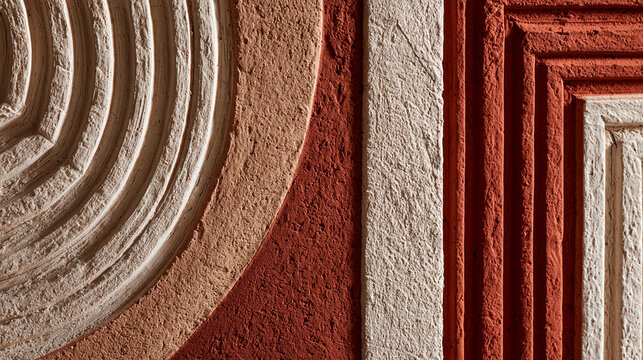 Textured Terracotta and Plaster Geometric Relief Wall Detail