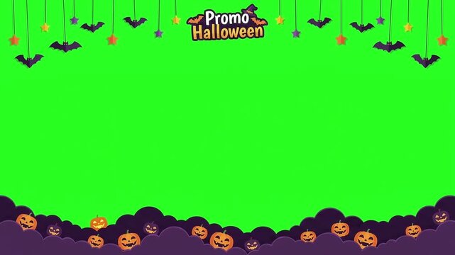 Animated green screen Halloween promo motion graphic lower third video overlay frame with chroma key Suitable For holiday sales and video editing