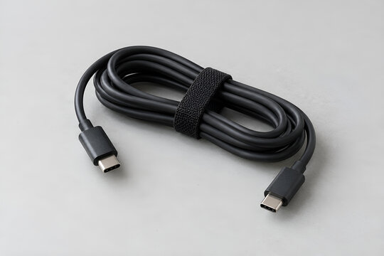 Neatly coiled charging cable with a simple fabric tie