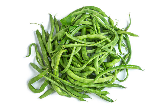 Fresh Green Beans Pile on White Background