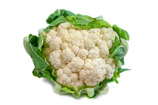 Cauliflower With Leaves on a White Background