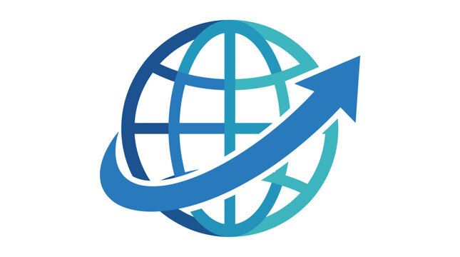 This modern logo design featuring a globe and upward arrow illustrates connectivity and growth, making it ideal for tech, travel, or global business brands.